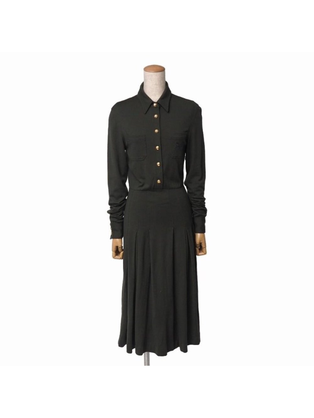 Celine Dress Carriage Embroidery Wool Cashmere Jersey Fabric XS